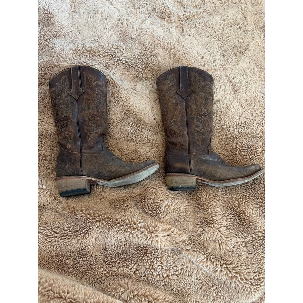 Tanner Mark Brown Distressed Leather Snip Toe Western Cowboy Boots Womens 6.5 - Picture 2 of 10